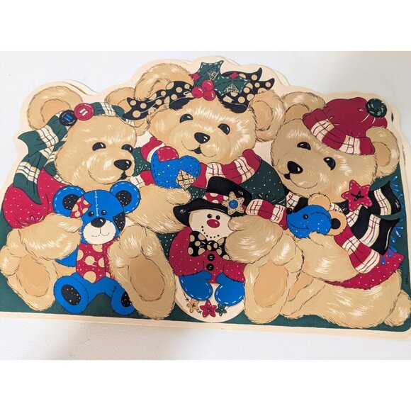 Vtg. Set of 8  B & C Vinyl Placemats Christmas Themed Bears - Picture 5 of 16